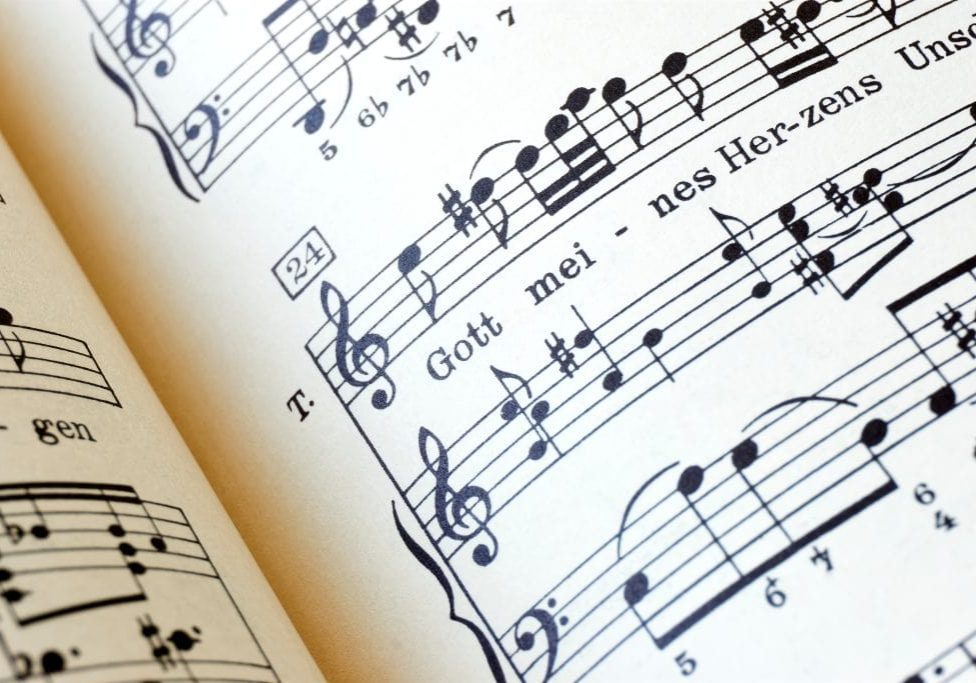Closeup of the St Matthew Passion by Johann Sebastian Bach. Fragment of a tenor partition with text Gott Meines Herzens.